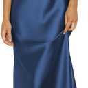 Summer Satin Spaghetti Strap Cowl Neck Backless Midi Dresses for Women Elegant Tie Low Back Ruched Cocktail Dress (Medium, Navy)