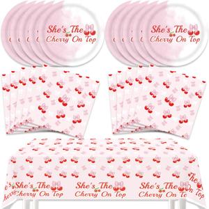 41pcs Cherry Party Supplies,Birthday Party set Include dessert plate,Napkin and Tablecloth,Used for Summer Fruit Cherries Birthday Party Decoration (Multicolor 15)
