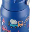 OLDLEY kids Water Bottle - 18oz Insulated Stainless Steel - Wide Straw Lid, Non Spill, Leakproof, Kids Water Bottle for School,Blue Engineering car