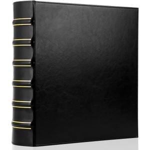 Vintage Hardback 3 Ring Binder 2 Inch, Professional Leather Binders 2 Inch D Ring, Holds 400 Sheets Capacity - Black