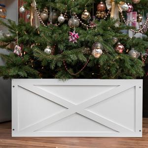Christmas Tree Collar Box, 22" L White Wooden Tree Collar, Christmas Tree Stand Cover, Tree Skirt Box for Below 8ft Christmas Tree Decoration