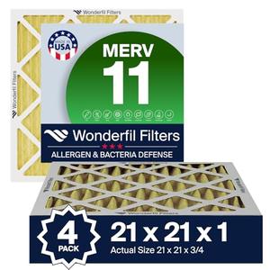 21x21x1 MERV 11 Air Filter (4-Pack) | Wonderfil Filters | Pleated HVAC Design | Perfect Fit for AC & Furnace Systems | Actual Size: 21" x 21" x .75"