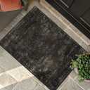 Black Washable 2x3 Rugs for Entryway, Non-Slip Low Pile Entry Rug, Stain Resistant Indoor Mat for Bathroom, Mudroom & Kitchen, Dark Farmhouse Volcanic Charcoal Design