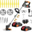 Weed Wacker Battery Operated 21V 2000mAh, 3-in-1 Weedeaters Cordless Brush Cutter Edger Lawn String Trimmer, with 4 Types Blades, 1 Charger1 Battery