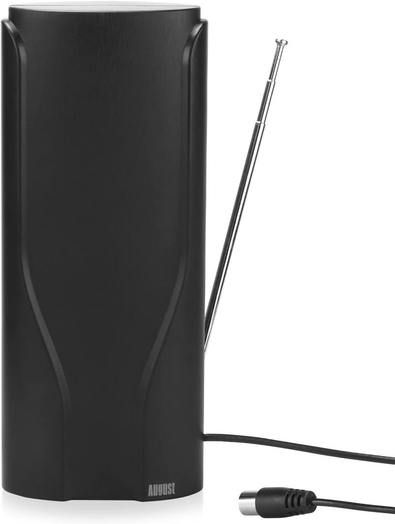 August DTA600 TV Antenna - Portable Indoor Digital HDTV Antenna, 120-Mile Range, 4K & 1080P Support, High-Gain Telescopic Design, 5-Meter Coaxial Cable for Smart & Older TVs