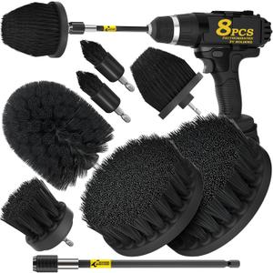 Holikme 8 Piece Drill Brush Attachments Set, Power Scrubber Brush with Extend Long AttachmentCleaning SuppliesScrubShower ScrubberBathtub, Bathroom, KitchenBlack