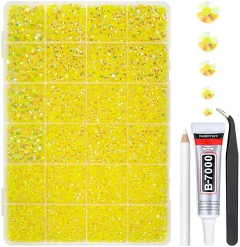 qiipii Lemon Yellow AB Resin Rhinestones w B7000 Jewelry Glue for Bedazzling Crafting 2mm-6mm Citrine Flatback Jelly Stones Diamonds Gems Charms Supplies for Nails Face Makeup Tumblers Crafts Decor Pack of 2
