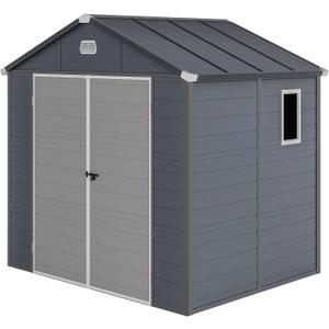 DWVO 8x6.2FT Outdoor Storage Shed w/o Floor, All-Weather Plastic Shed with Lockable Doors, Window & Vents, Plastic Tool Shed for Backyard, Patio, Poolside, Lawn, Gray