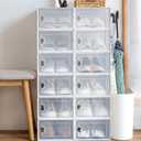 KALLORY Flip-on Shoe Cabinet Stackable Shoe Organizer Box with Transparent Cover Household Storage Container for Sneakers Sandals and Sports Shoes 12.99X9.05X5.51 Inch