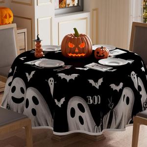XCHI Spooky Black Ghost Halloween Tablecloth Round Washable Table Covers for Indoor Outdoor Dining Home Party Decorations Table Cloth 60x60 Inch