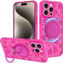 Fiyart Designed for iPhone 15 Pro Max Case Ring Holder Kickstand Magnetic Bumper Compatible with MagSafe Camera Lens Protection for Women Men Rose Flowers 6.7"-Rose Red