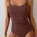 Eomenie One Piece Swimsuit for Women Tummy Control Ruched Bathing Suit Push Up Slimming Swim Suit Double Straps Swimwear (Brown), Large