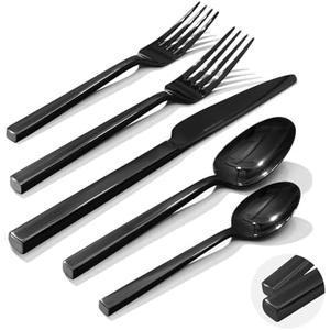 KINGSTONE Black Silverware Set, 40-Piece Flatware Cutlery Set Premium Stainless Steel, Service for 8, for Kitchen, Home, Wedding, Party, Mirror Polished and Dishwasher Safe