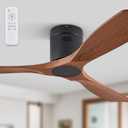52" Ceiling Fans without Lights, Flush Mount Ceiling Fan with Remote Control Modern,Low Profile Ceiling Fans with 6-Speeds Reversible DC Motor for Patio Living Room Bedroom(Walnut)