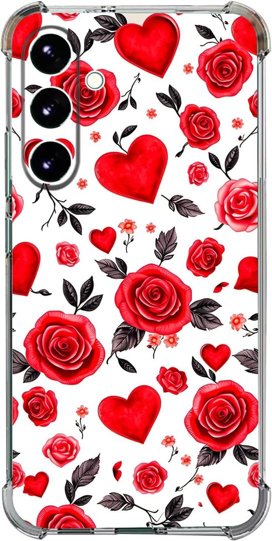 Case for Galaxy S25 FE,Red Rose Love Hearts Drop Protection Shockproof Case TPU Full Body Protective Scratch-Resistant Cover for Samaung Galaxy S25 FE