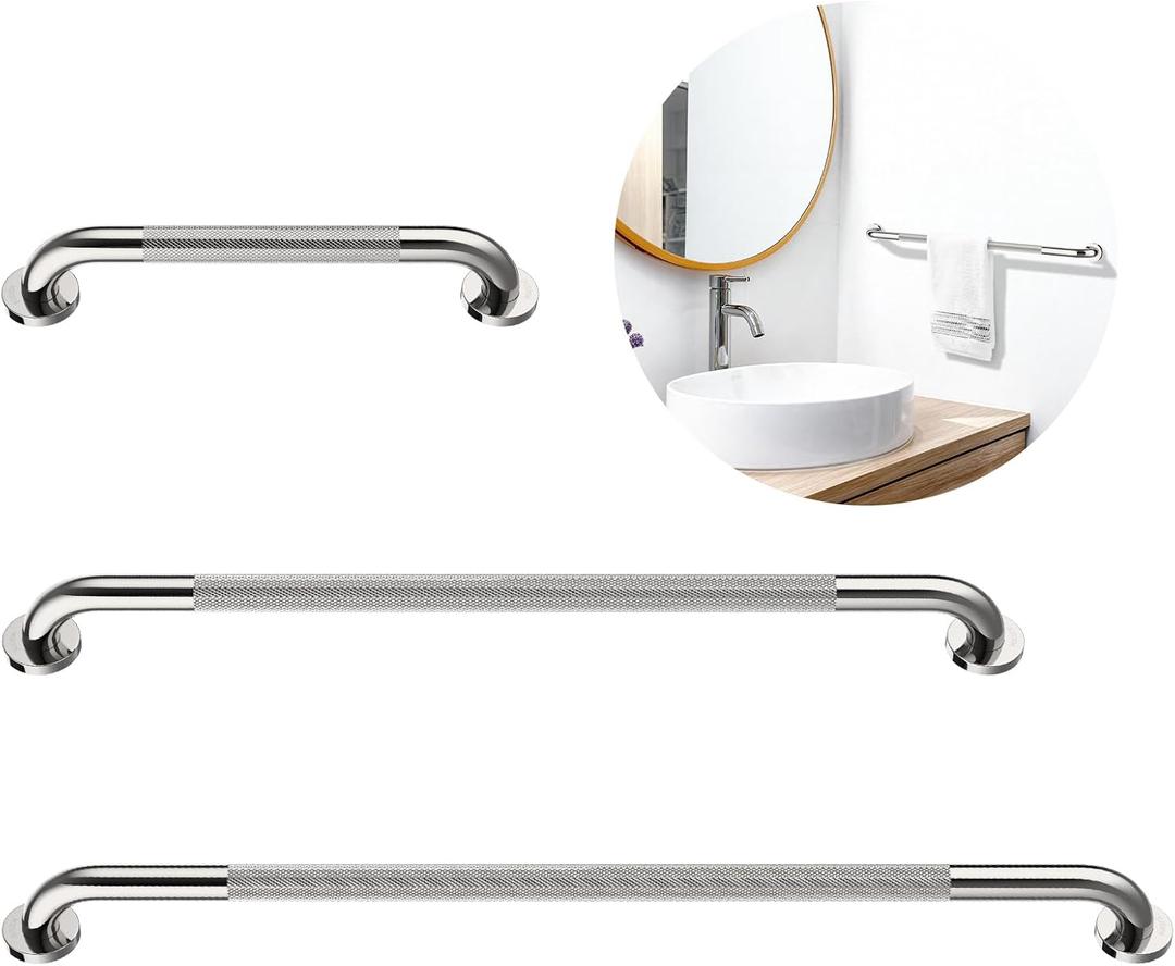 3 Pack Shower Grab Bar for Commercial, Munzong Bathroom Grab Bar, Anti Slip Handicap Balance Bar,Safety Hand Rail for Elderly Injury Senior Bath Handle Compliance(Chrome, 18", 36", 42")
