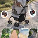 Pet Stroller with Removable Carrier, 35lbs Capacity - One-Click Foldable Dog Stroller, Cat Carrier & All-Terrain Wheels, Compact Travel Pet Stroller for Small to Medium Pets-Gray
