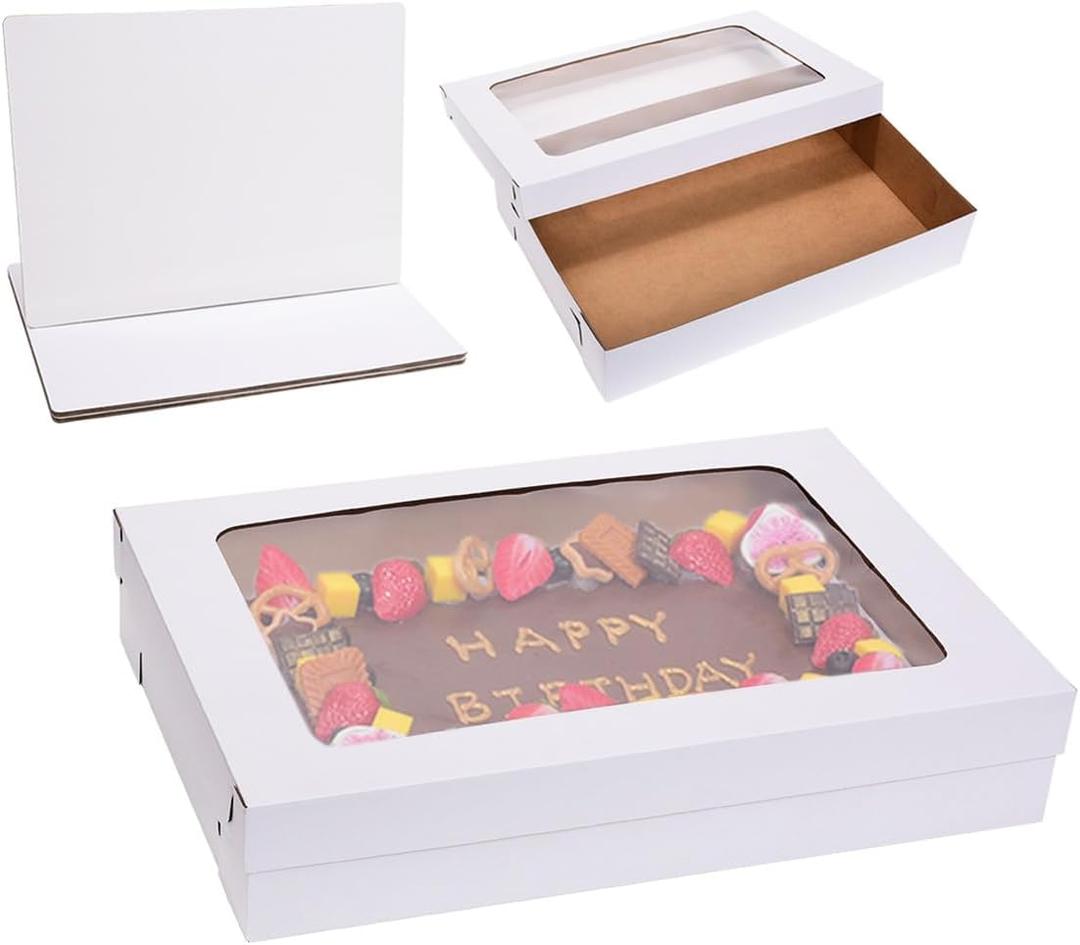 Full Sheet Cake Boxes with Thick Cake Boards 26x18x5 Inch 3 Pack