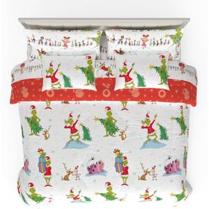 Franco Grinch by Dr. Seuss Holiday & Christmas Bedding Super Soft Comforter and Sheet Set with Sham, 7 Piece King Size (Official Dr. Seuss Product) (Grinch - White + Red)