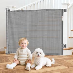 55 Inch Retractable Baby Gates Extra Wide, 41 Inch Reinforced Extra Tall Gate Mesh Safety Gate for Kids Pets, Retractable Dog Gate Baby Retractable Gate for Stair Hallway Doorway Indoor Outdoor, Gray