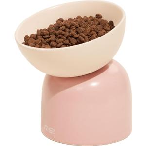 Elevated Ceramic Cat Food Bowl - 5.5" Wide Dish for Whikser Friendly, 6.6" Height for Easy Feeding, Lead & Cadmium Free, Durable Raised Cat Food Bowls, Pink