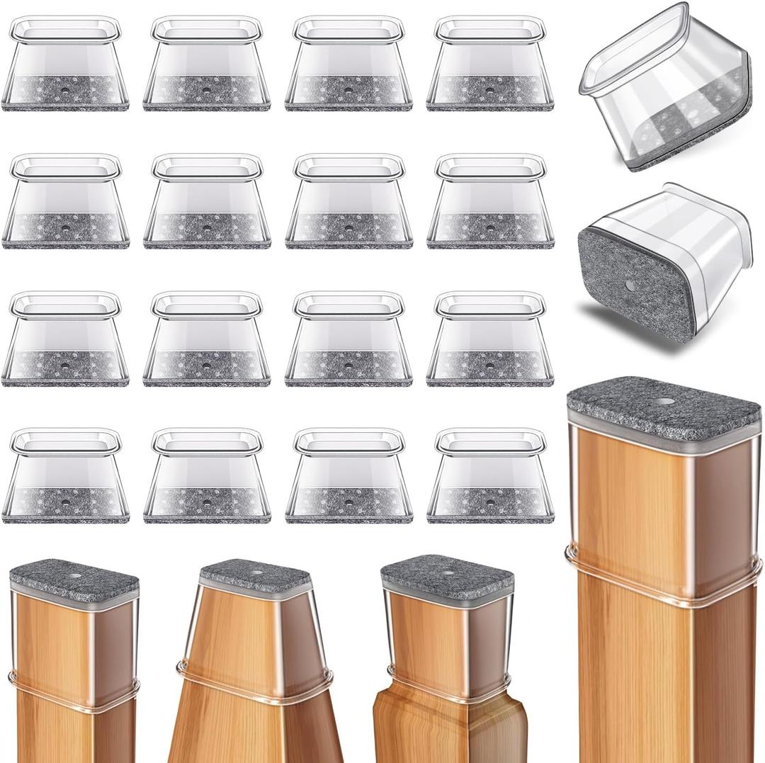 24 Pcs Chair Leg Floor Protectors Rectangle, Silicone Felt Furniture Leg Pads Caps Covers for Hardwood Floors, Fit L:1-1/8" to 1-1/2", W:3/4" to 1"