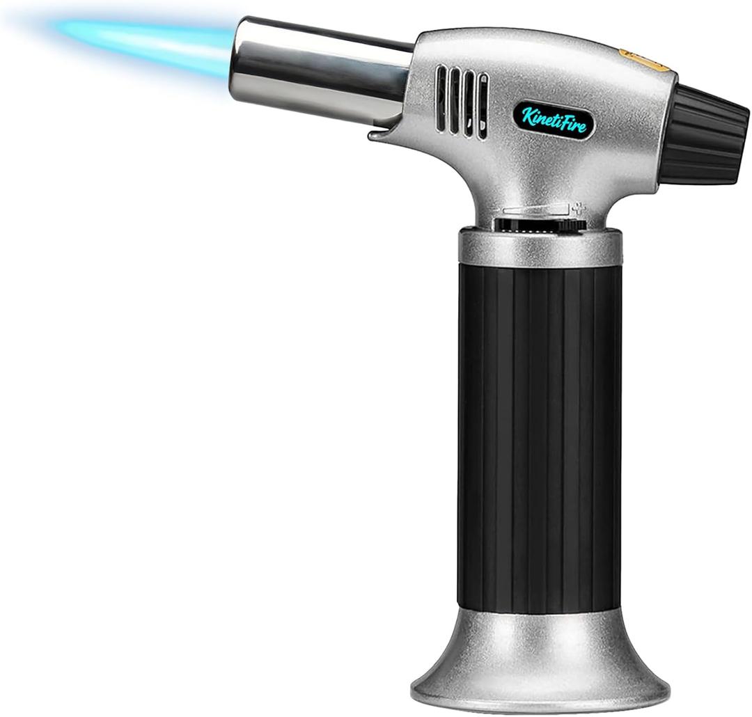 Butane Torch Lighter, Refillable Kithcne Torch with Safety Lock, Continuous Flame Mode, Adjustable Flame for Kitchen, Soldering and Bakingl(Butane Gas Not Included)