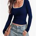 SOLY HUX Women's Long Sleeve Fitted Tops Scoop Neck Tight Dressy Casual T Shirts Vintage Tees (M)