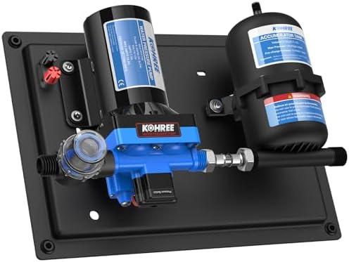 Kohree RV Water Pump 12V DC 5.5GPM 55PSI and 0.75L 125PSI Pre-Pressurized Accumulator Tank, Quiet RV Water Pump and Accumulator Tank System for RV Camping, Boat, Kitchen, Bathroom