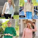 ZESICA Women's Casual Blouse Tops Puff Long Sleeve Button V Neck Hollow Out Eyelet Lace Embroidered Shirt Dressy (Black, L)