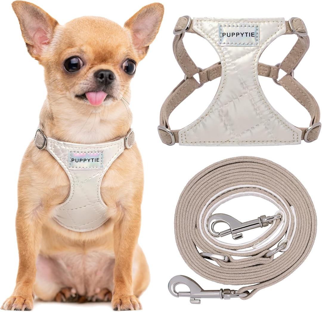 Puppytie No Pull Small Dog Harness with Multifunction Dog Leash,Lightweight Soft Adjustable No Choke Escape Proof Pet Harness Vest Pet Harness Vest,Glossy Pearl White, S (S(9-17.5lb)