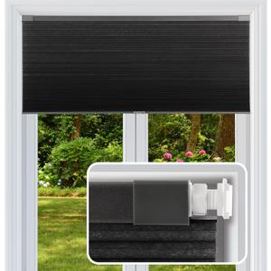 Cordless Cellular Shades, No Drill No Tools Light Filtering Honeycomb Shades, Pleated Blinds for Windows, Easy to Install, Black 34" W x 64" H