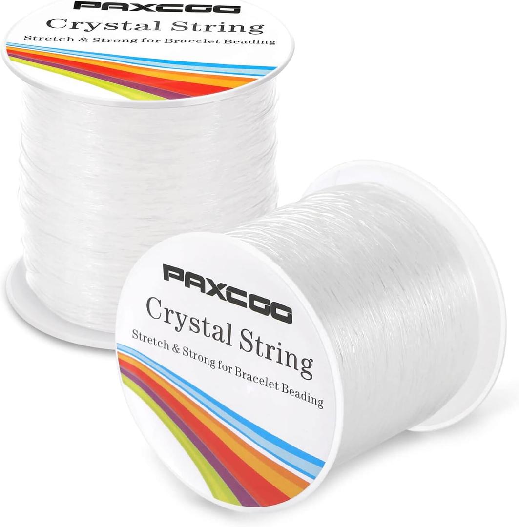 Bracelet String, Paxcoo 2 Rolls Elastic Stretchy Bead String Cord for Clay Beads Kandi Pony Beads Bracelets Jewelry Making (0.8 MM, Crystal)