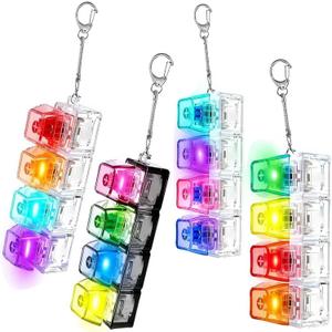 4 Packs Fidget Keyboard Keychain Toy, Keyboard with LED Lights Clicker Fidget Stress Relief Keyboard, Fidget Clicker Gifts for Kids Easter Christmas (Clear)