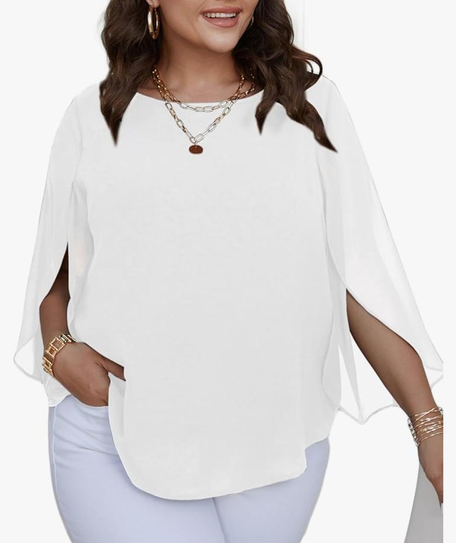 SCOMCHIC Plus Size Blouses for Women Summer Chiffon 3/4 Sleeve Tunic Tops Dressy Scoop Neck Casual Loose Flowy Shirts 4XL