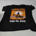 Cowboy Take Me Away T-Shirt for Women Country Cowboy Vintage Tees Tops Cowgirl Letter Print Gift T-Shirt (Small, Black-01)