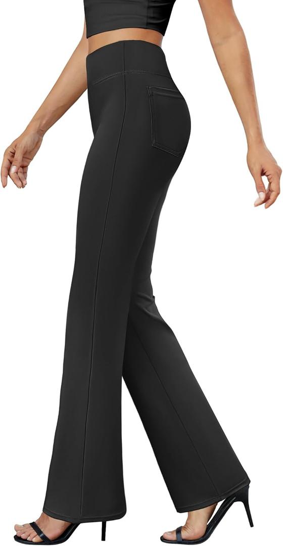 Womens Bootcut Dress Pants Business Casual Work Pants with Pockets High Waist Stretchy Trousers Pull On Office Slacks (Large, Black)