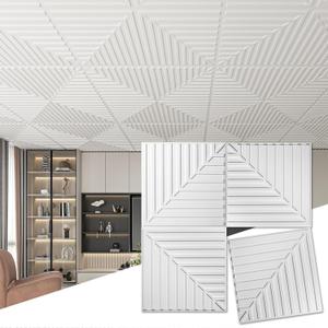Art3d 24-Pack Drop Ceiling Tiles 2x2 FT, PVC 3D Textured Panels for Interior Wall Decor Living Room Bedroom Office, 24x24 Inch, White