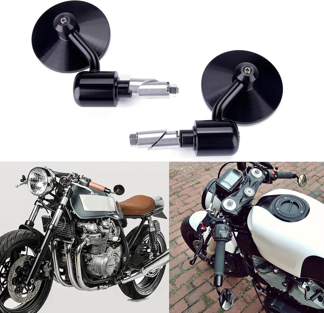 Universal Black Motorcycle Aluminum Rearview Side Mirrors 7/8" Bar End For Cafe Racer Bobber Cruiser Scooter