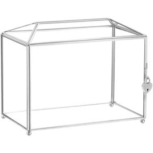 uxcell Glass Card Box Wedding Card Box with Lock for Wedding Reception, 10.5x5.9x8.5 Inches Envelope Card Holder for Reception, Graduation, Silver