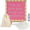 Pink Felt Letter Board with Stand, Built-in LED Lights With Tripod Stand and Wall Mount Hanger for Party Home Decor(10x10), Menu Board, 340 Letters for Custom Sign Messages, Party Planning (Pink)