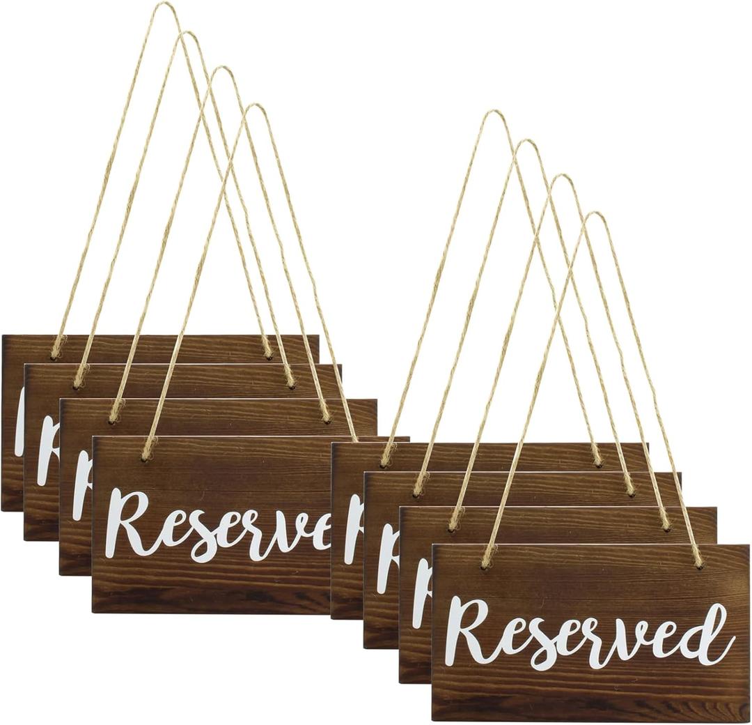 8 PCS Hanging Wooden Reserved Signs Rustic Reserved Seating Signs for Weddings Special Events Chairs Chair Hanging Sign Church Pews Restaurant Doorways