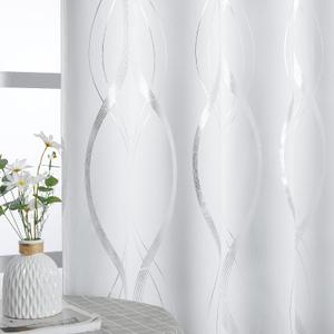 NICETOWN Extra Long Blackout Curtains for Large Window, Foil Printed Wave Lines Energy Saving Thermal Insulated Blackout Draperies for Dining Room Guest Room (1 Pair, 52" x 108", Greyish White)