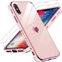 LeYi for iPhone-Xs-Case: for iPhone-X-Case with Screen Protector [2 Pack] + Full Camera Lens Protection, Love Heart PlatingCute Luxury Soft TPU Shockproof for i Phone X Phone Cover, Pink