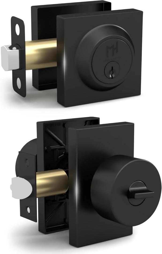 Mega Handles Laura Entry Door Knobs & Deadbolt Lock - 1 Pack Reversible Matte Black Door Knob & Deadbolt Combo for Interior/Exterior Doors, Fits All Standard Door Sizes - Matte Black