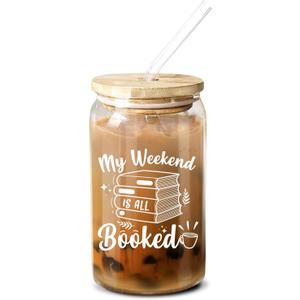 NewEleven Gifts For Book Lovers - Book Lovers Gift For Women, Her, Friends - Bookish Present For Writers, Readers, Librarians, Bookaholics, Bookworms  16 Oz Coffee Glass (Book weekend CF)