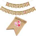 G2PLUS Happy Mother's Day Banner, Pre-strung Mothers Day Decorations Burlap Banner Garland with Carnation, Rustic Mothers Day Party Bunting Decor for Home Wall Photo Backdrop Indoor Outdoor