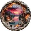 3D Visual Art Puzzles for Adults 1000 Pieces, Campfire Cabin Wilderness Nature Unique Hard 1000 Pieces Jigsaw Puzzles for Adults, 1000 Pieces Round Puzzle for Adults