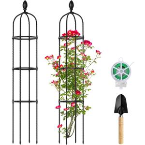 2 Pack 5Ft Tall Garden Obelisk Trellis for Climbing Plants Outdoor, Plant Trellis Garden Tower Trellis for Potted Plant Climbing, Flowers Vegetable Cucumber Trellis