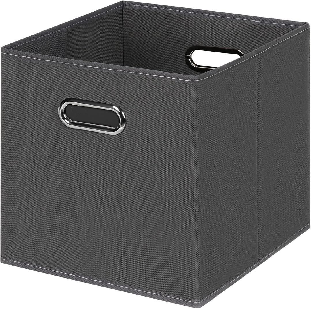 Black Foldable Storage Cubes Bins , Fabric Storage Box Cubes Organizer Baskets with Dual Handles for Home Organizer(Grey) (1 Pack)